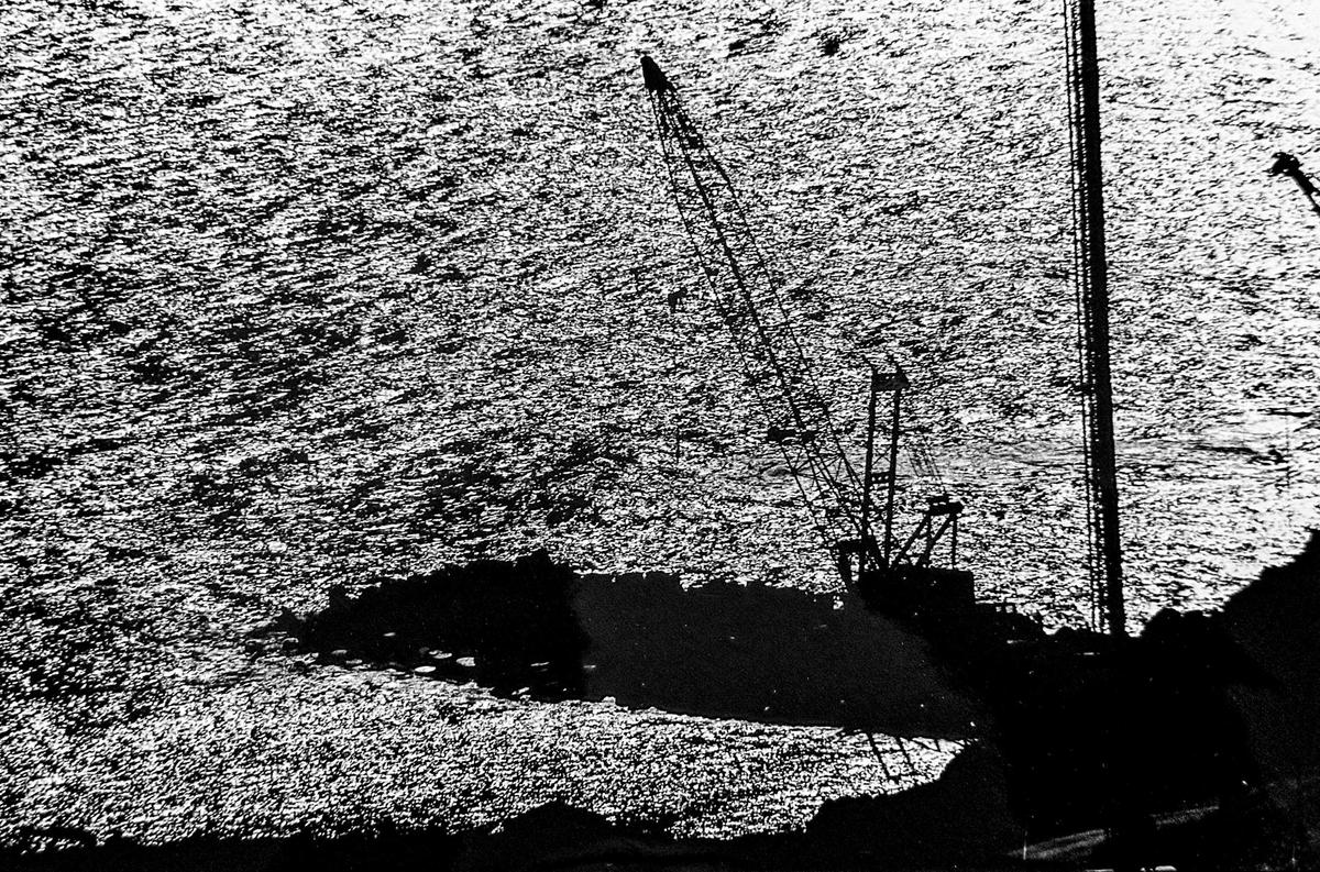 Two breakwaters are being built at Diablo Canyon to protect the small bay from which water will be drawn into the power plant for cooling purposes. Published Nov. 28, 1970.