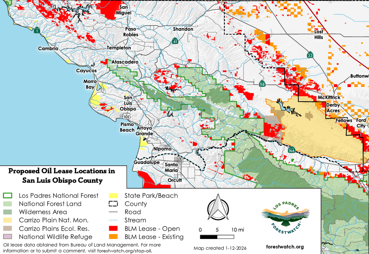 The Bureau of Land Management proposed opening about 123,000 acres of San Luis Obispo County public lands to oil and gas leases in a draft environmental impact statement published on Jan. 12, 2026.