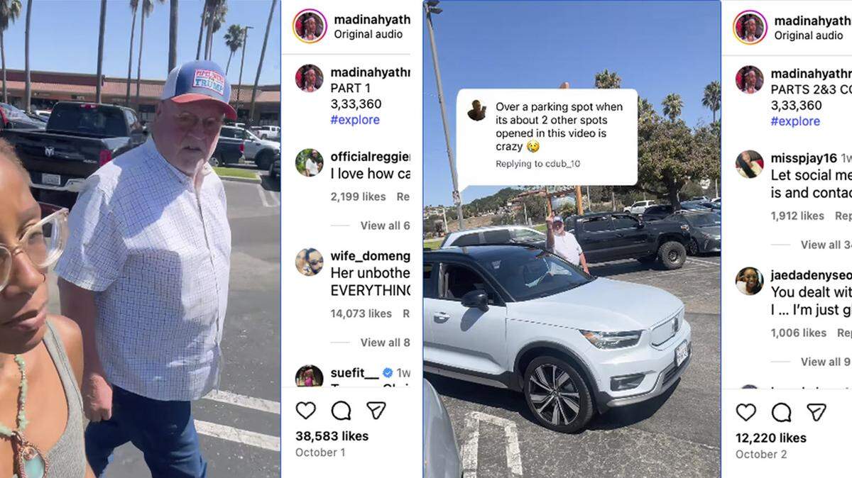 Madinah Muhammad posted a video of a man cursing her and calling her slurs over a space in the parking lot of the Pismo Coast Shopping Plaza on Oct. 1, 2025.