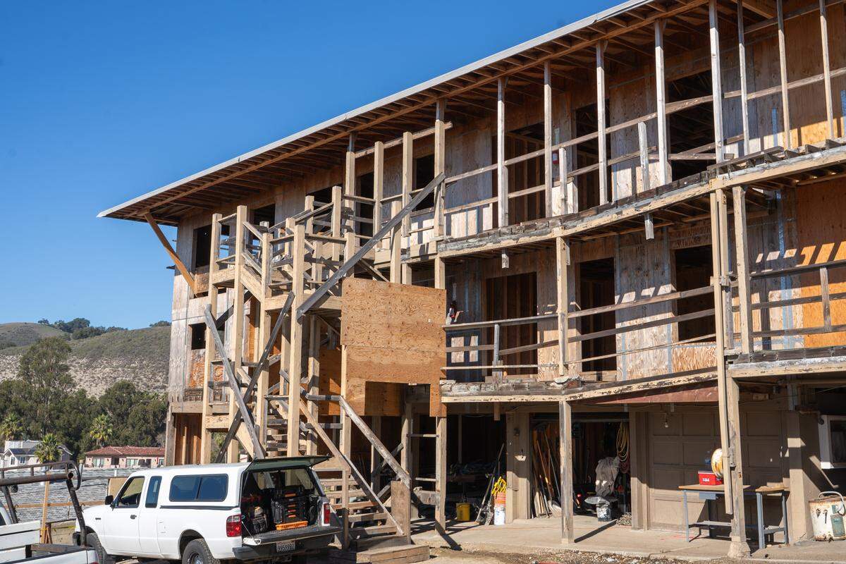 Dun Sailing was a popular tourist destination in Avila Beach since it was initially constructed starting in the 1940s, featuring a mix of apartments and hotel rooms, pictured here Monday, Nov. 24, 2025. The building started a significant renovation in 2018 but was delayed by COVID-19 and permitting issues until 2025.