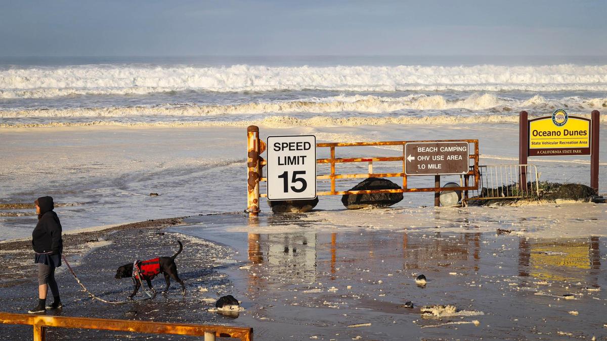 Pier Ave. ramp to Oceano Dunes SVRA was closed as high swells on the ocean combined with seasonal high tides Dec. 28, 2023.