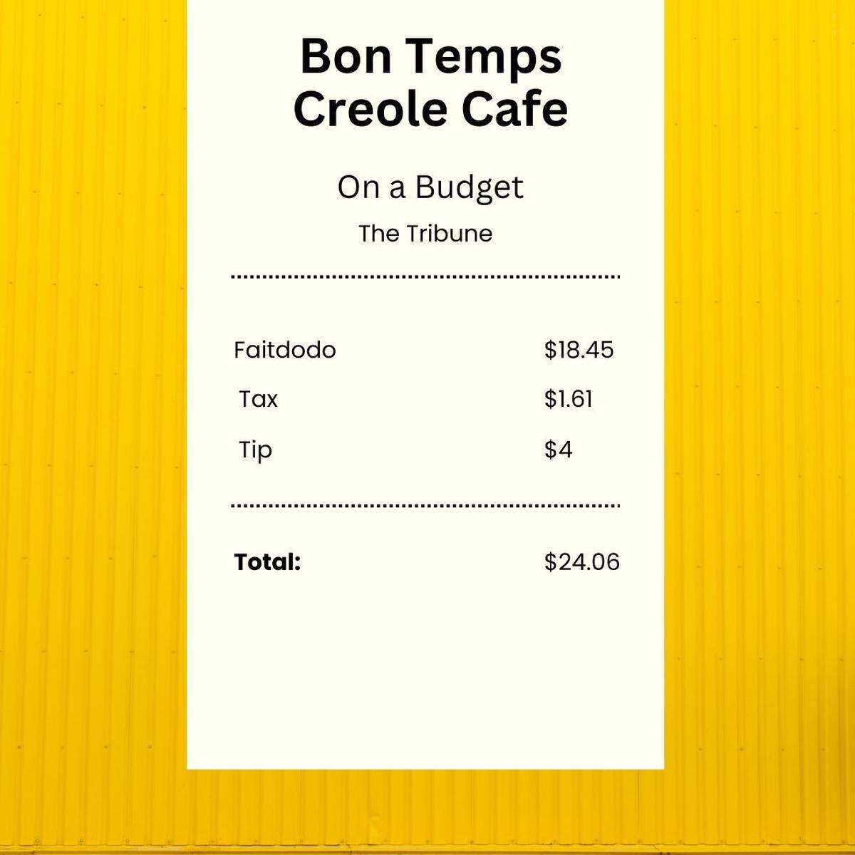 A graphic of a receipt from Bon Temps Creole Cafe in San Luis Obispo.