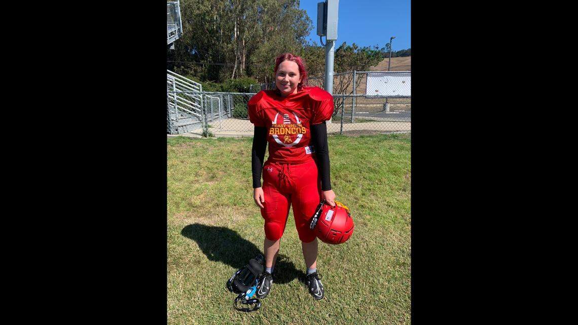 Coast Union High School sophomore Emily Reed is playing football for the Broncos this season.