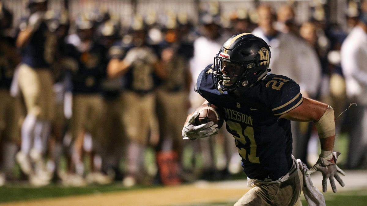 Drew Harrigan scores a touchdown for the Royals. Mission Prep’s playoff run ended with a 20-14 overtime loss to Kerman High School on Nov. 17, 2023, in the CIF Central Section Division 3 football playoffs.