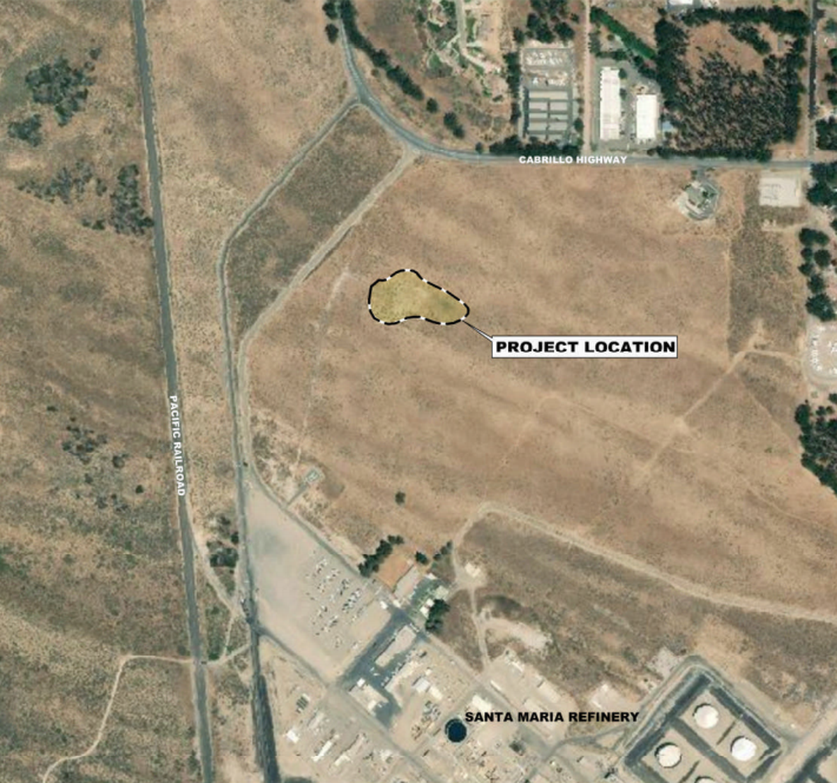 The location of the polluted former waste dumping site at the Phillips 66 Santa Maria refinery property near Arroyo Grande.
