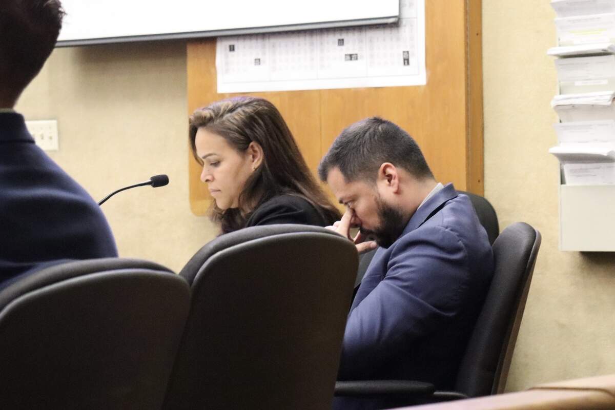 Janet Marie Brown, left, seen in court here on Dec. 17. 2025, with her defense attorney Gerardo Augstin, was charged with five counts of falsifying medical records with fraudulent intent in relation to the overdose death of Paso Robles teen Elina Branco. Her trial resulted in a hung jury on Dec. 19, 2025.