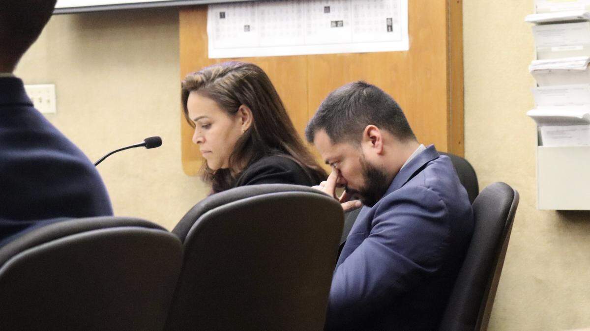 Janet Marie Brown, left, seen in court here on Dec. 17. 2025, with her defense attorney Gerardo Augstin, was charged with five counts of falsifying medical records with fraudulent intent in relation to the overdose death of Paso Robles teen Elina Branco. Her trial resulted in a hung jury on Dec. 19, 2025.