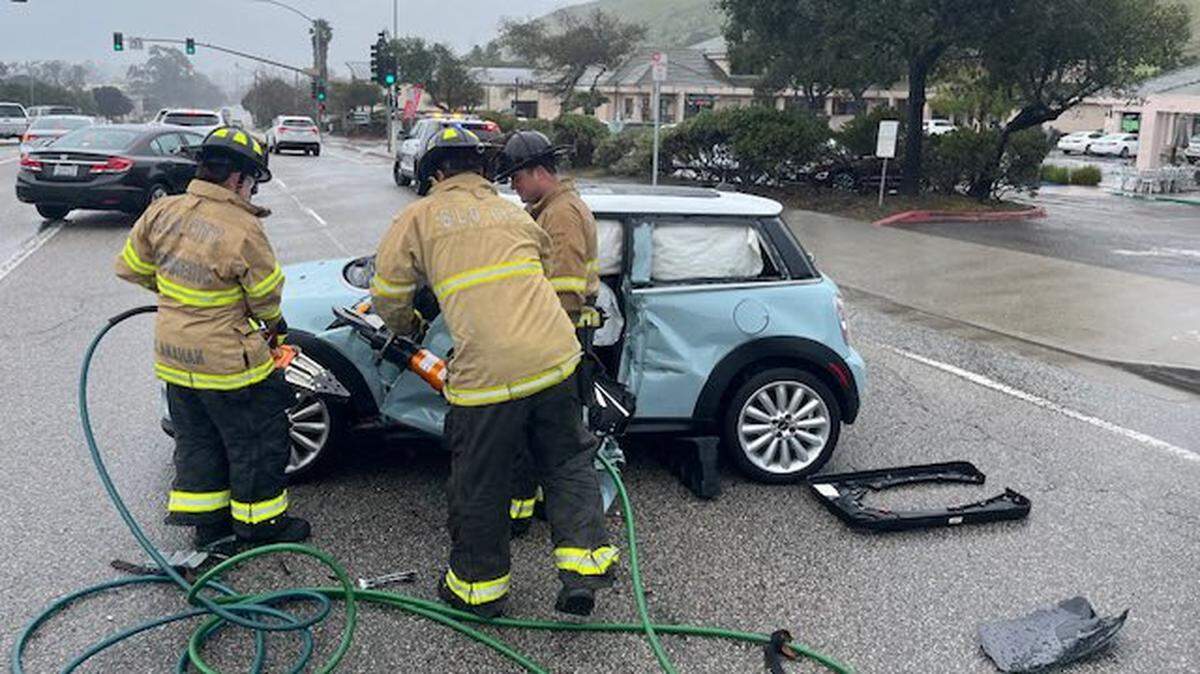 Emergency responders used the Jaws of Life to save two people trapped inside a Mini Cooper Friday, March 1, 2024.