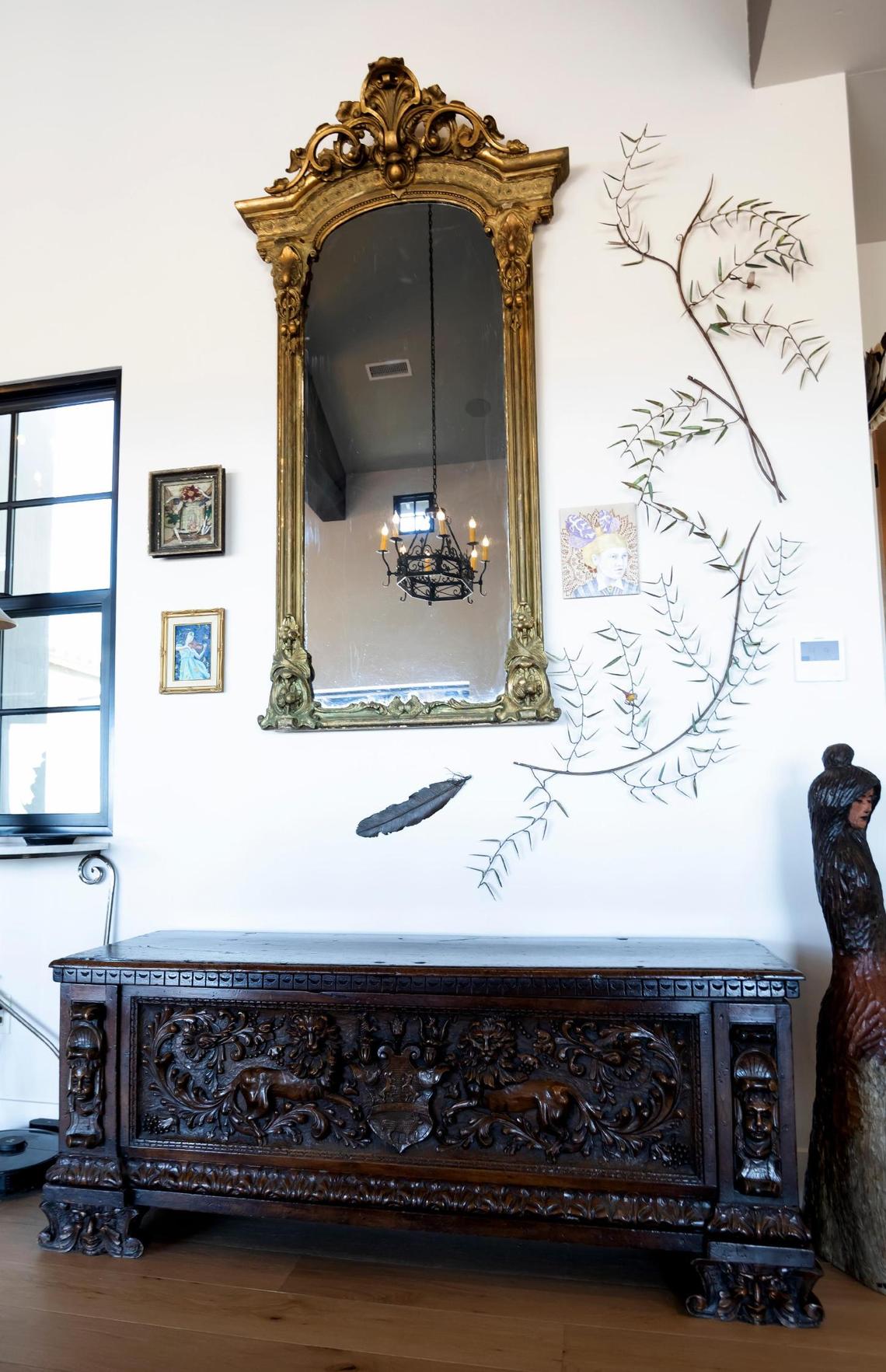 An antique wooden trunk graces the dining room of the San Miguel home of Charles Miller and Tina Gulotta-Miller.