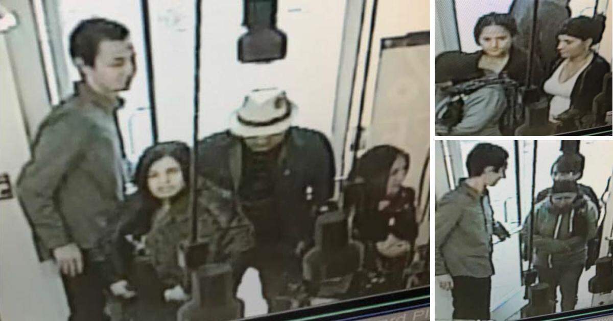Images from video surveillance footage showing the six people suspected of stealing from Siegel’s Jewelry in March. One suspect was arrested at Los Angeles International Airport while attempting to flee the country. Police are searching for two other women thought to have been involved, while three others remain unidentified.