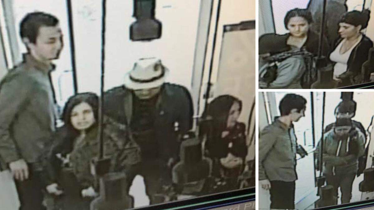Images from video surveillance footage showing the six people suspected of stealing from Siegel’s Jewelry in March. One suspect was arrested at Los Angeles International Airport while attempting to flee the country. Police are searching for two other women thought to have been involved, while three others remain unidentified.