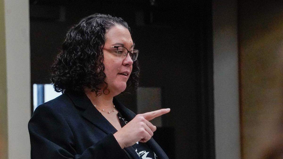 District Attorney Melissa Chambra asks a question during testimony in the trial of Marco Antonio Cota Jr. on Feb. 7, 2024. Cota Jr. was found guilty of murdering 64-year-old Rick Fowler on Nov. 20, 2021.