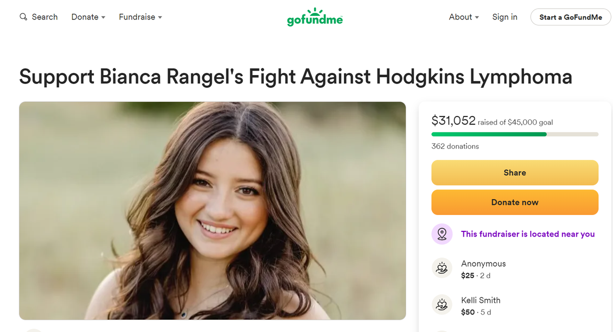 A GoFundMe campaign was created to raise money to support Bianca Rangel’s battle against Hodgkin lymphoma, raising over $31,000 by Sept. 23.