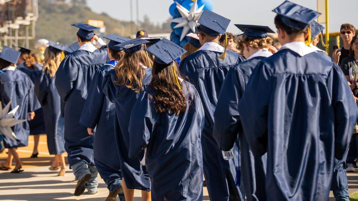 Arroyo Grande High School seniors process in for graduation ceremonies on Thursday, June 4, 2026. A class of 443 seniors walked the stage at Doug Hitchen Stadium.
