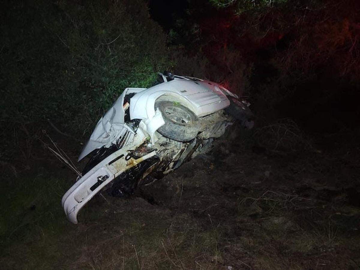 This vehicle crashed into a tree off Highway 1, near Ardath Drive in Cambria on Monday, Jan. 22, 2023, according to the Cambria Fire Department.
