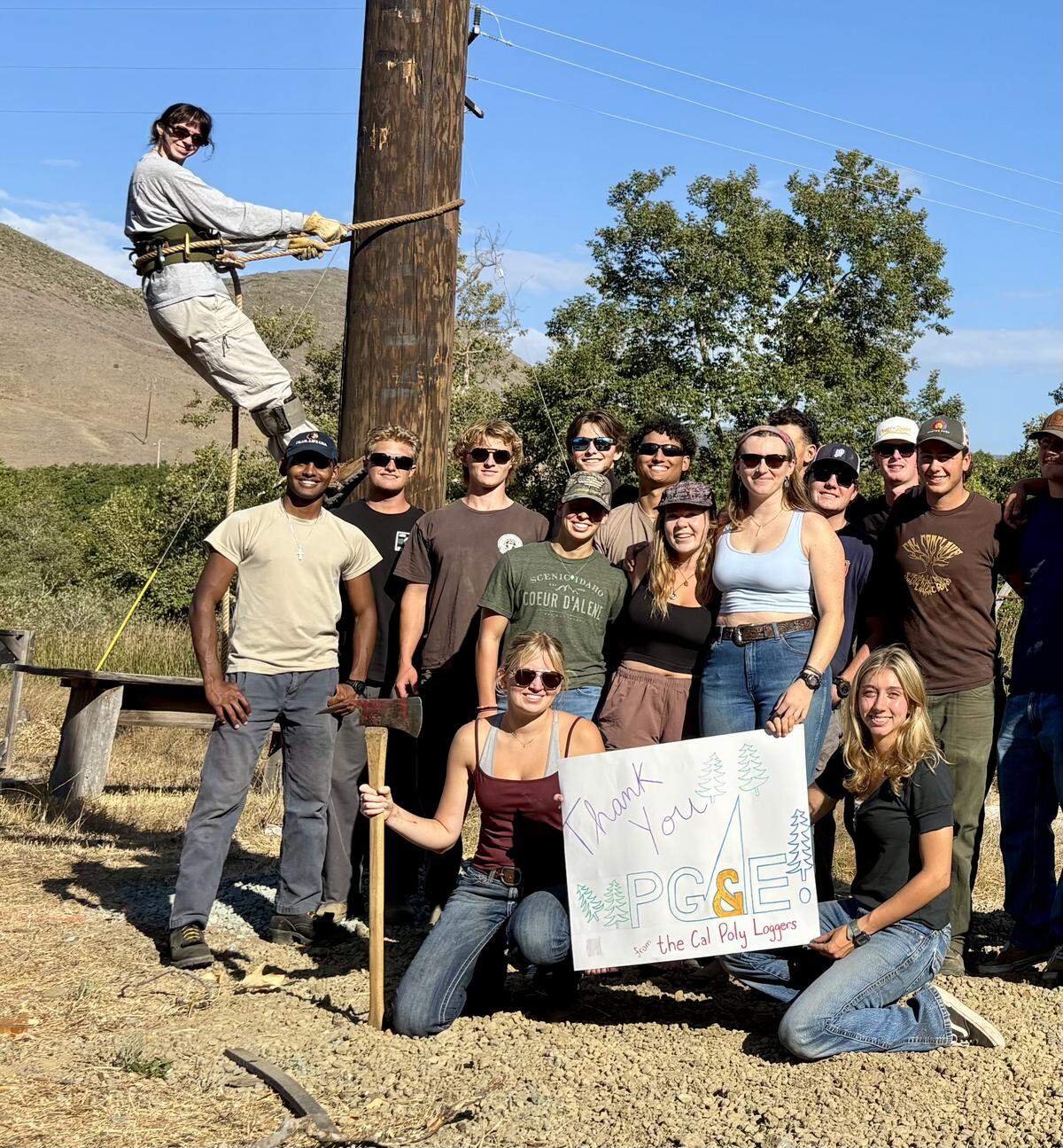PG&E installed two 80-foot wood poles at Cal Poly to help the university’s logging team host a national forestry competition in 2026, where pole-climbing will be the main sport.