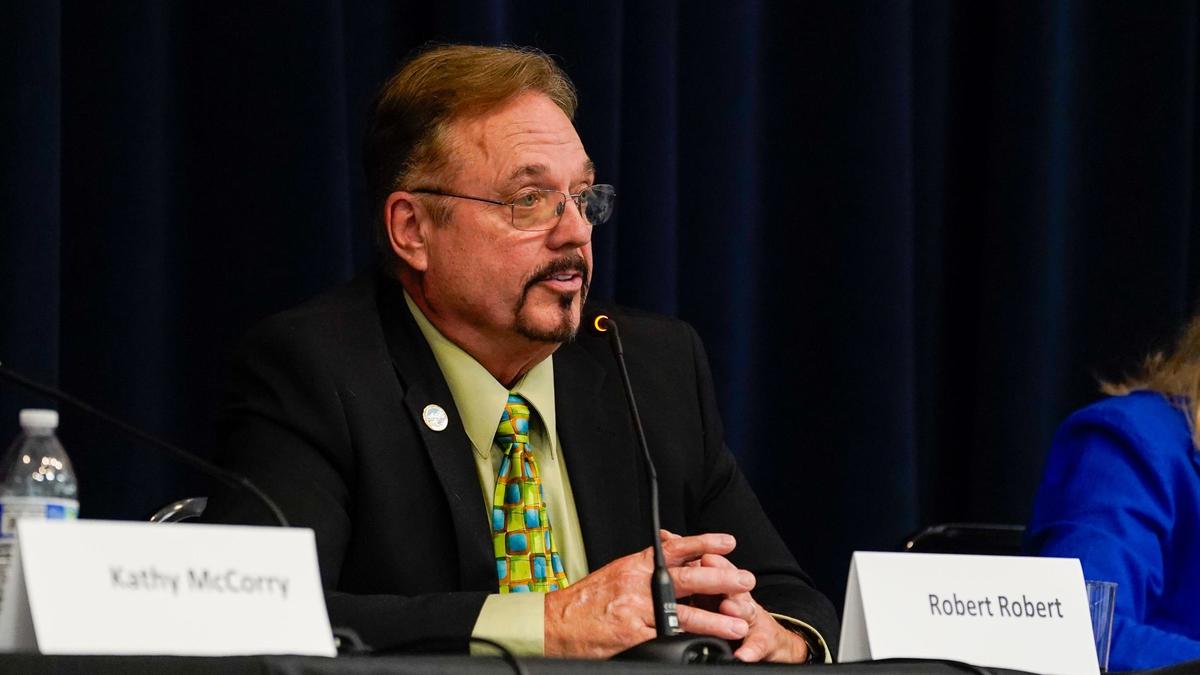 Grover Beach mayoral candidate Robert Robert speaks at a forum hosted by the League of Women Voters Tuesday, Sept. 17, 2024.