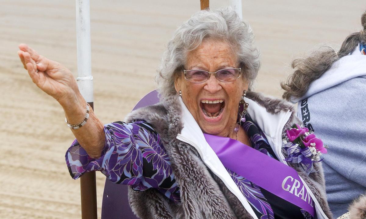Evelyn Tallman, was Grand Marshal of the Old School Dune Buggies Parade. Hundreds of dune buggies paraded along the Oceano Dunes State Recreational Vehicle Area. The line stretched from south to north for over 45 minutes as the buggies went to the Grand Avenue beach ramp and turned around back meeting others headed north. David Middlecamp 8-18-2018