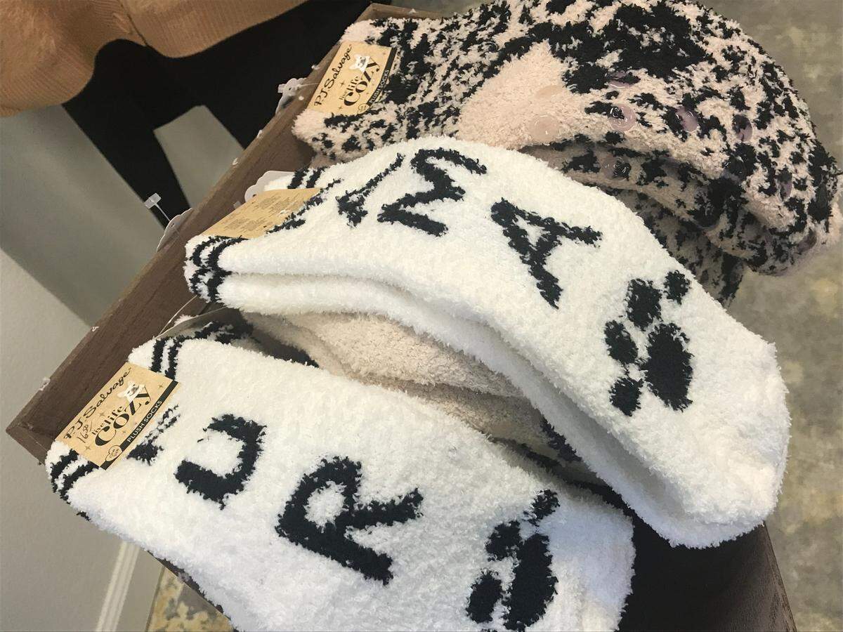The brand name for these plushly fuzzy socks, part of PJ Salvage’s Live Life Cozy collection, could also describe Serendipity, the new Cambria shop that sells them. One happy customer describes the foot warmers as “the most comfortable socks in the world.”
