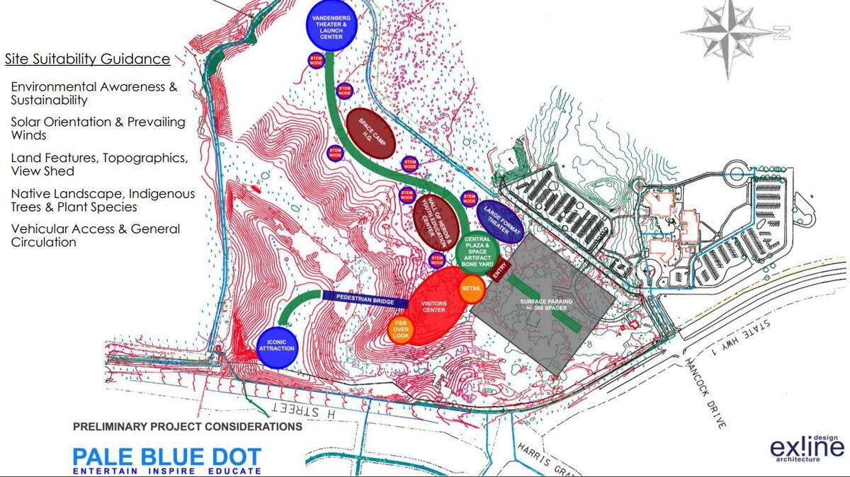 A map shows Pale Blue Dot Ventures’ proposed educational and entertainment space complex in Lompoc.