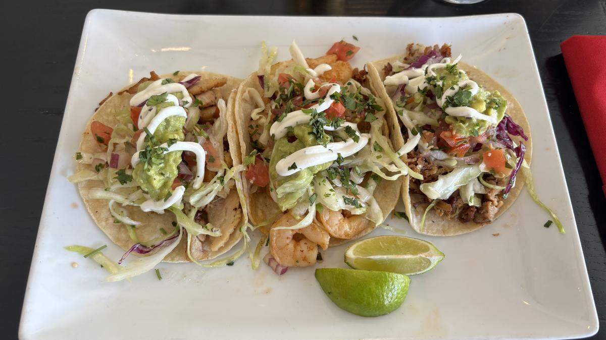 A trio of tacos, chicken, pork and shrimp is served at Paso Terra Bistro at 1032 Pine St. in Paso Robles.