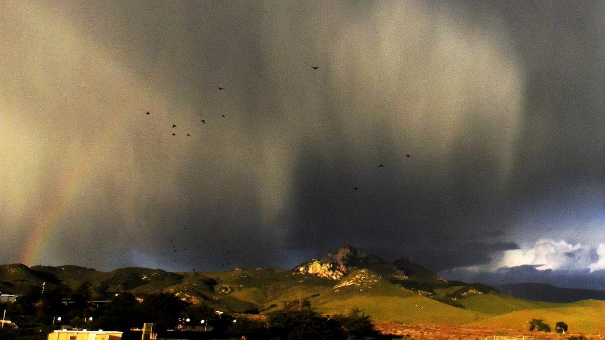 A stormy sky loomed over Los Osos Middle School on Friday morning with a rainbow peaking through.
