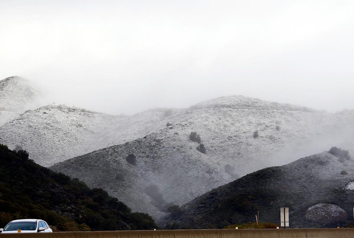 The top of the Cuesta Grade was a snowy scene on Saturday morning, Feb. 25, 2023.