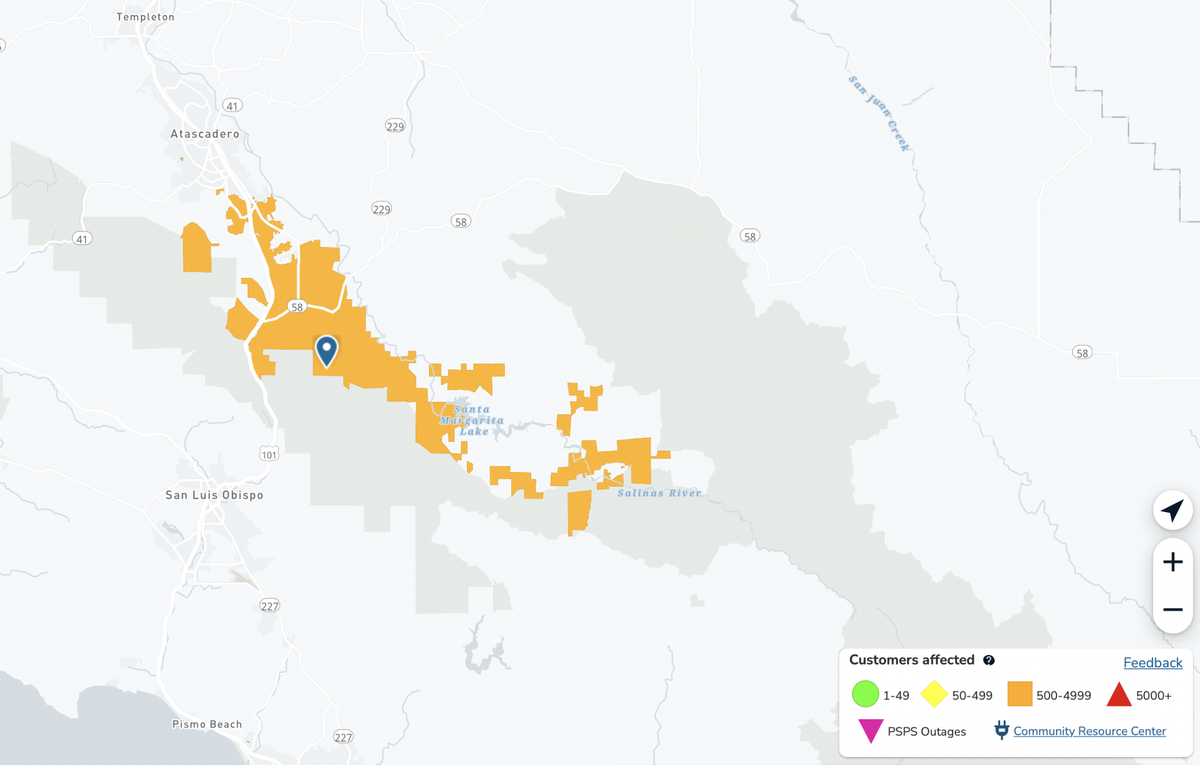 This map shows the 1,738 PG&E customers affected by the power outage on Monday, July 24, 2023. The outage started around 10:23 a.m. and is expected to be restored by 4:15 p.m.