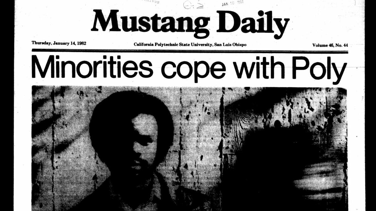 The Jan. 14, 1982, issue of the Mustang Daily had a cover story on diversity at Cal Poly with a story by Maura Thurman and photos by David Middlecamp.