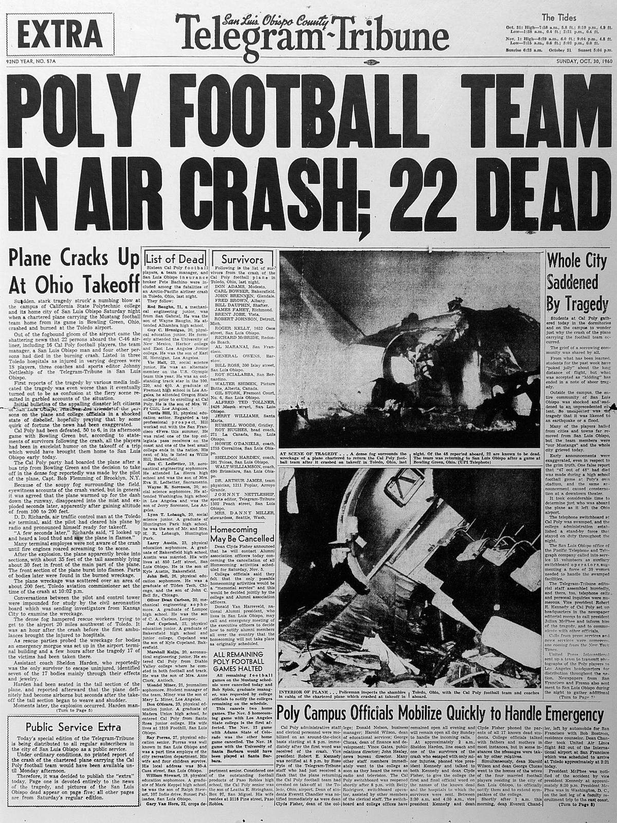 The San Luis Obispo County Telegram-Tribune front page from Oct. 30, 1960.