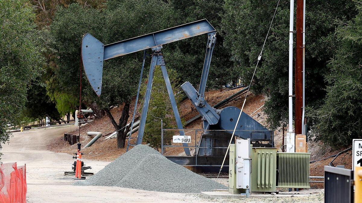 The actively pumping oil well “17-6SPL R” is a “replacement well” for “17-6SPL,” which was supposedly plugged and abandoned, according to data from CalGEM. The county approved the replacement well in January 2018. Directly adjacent to it, in the foreground, a new well, “17-5SPM R” was approved by the county for construction in March 2021.