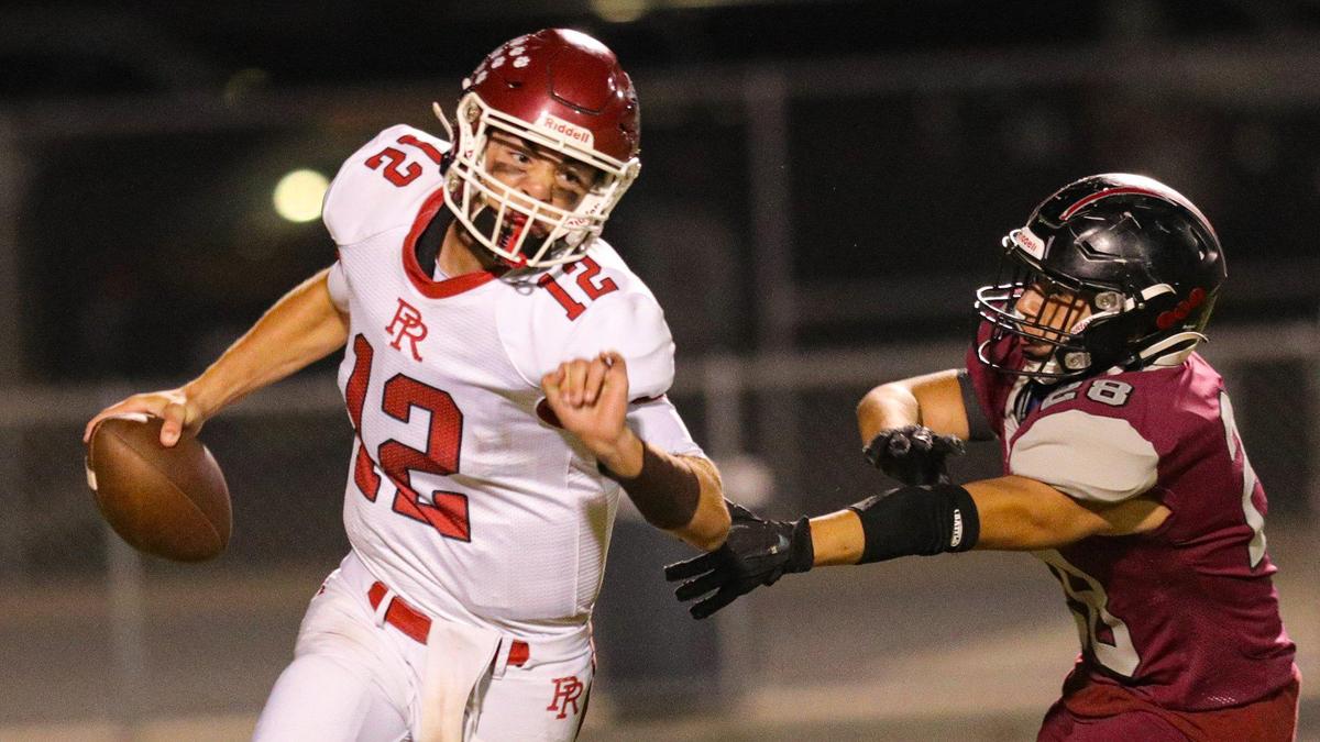 James Cogan is chased out of the pocket by Jose Bernal. Nipomo won 34-21 over Paso Robles High School Oct. 20, 2023 with one more game left in the football schedule before the playoffs.