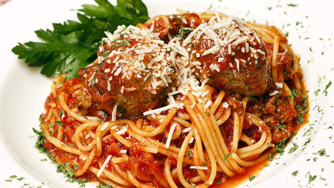 Spaghetti and meatballs served with Sunday gravy is one of the traditional dishes served at Jimmy Bump's Pasta House in Los Osos.