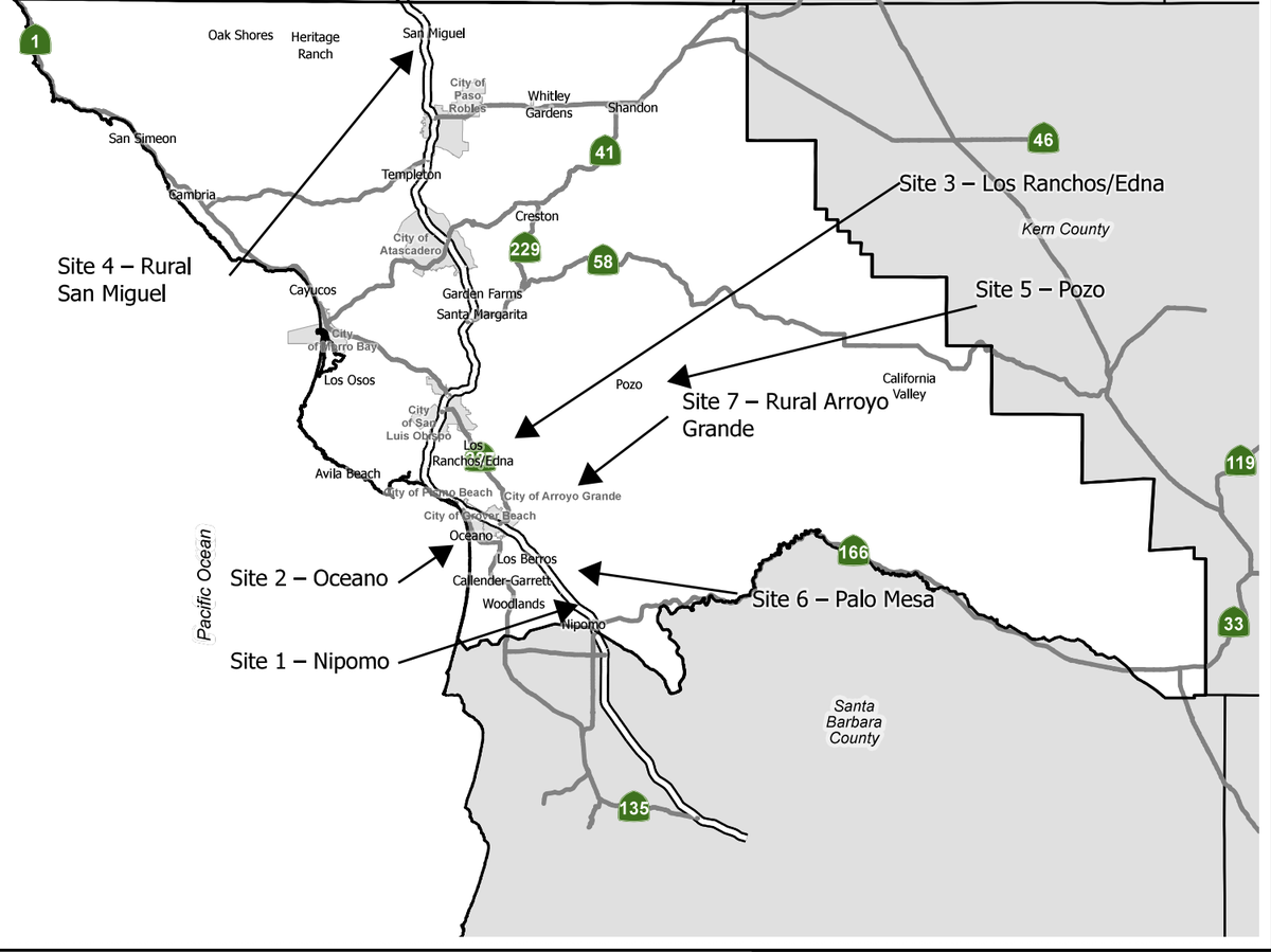 The San Luis Obispo County Public Works Department will perform microsurface paving roadwork at 118 different locations across the county in October and November 2025, causing traffic delays.