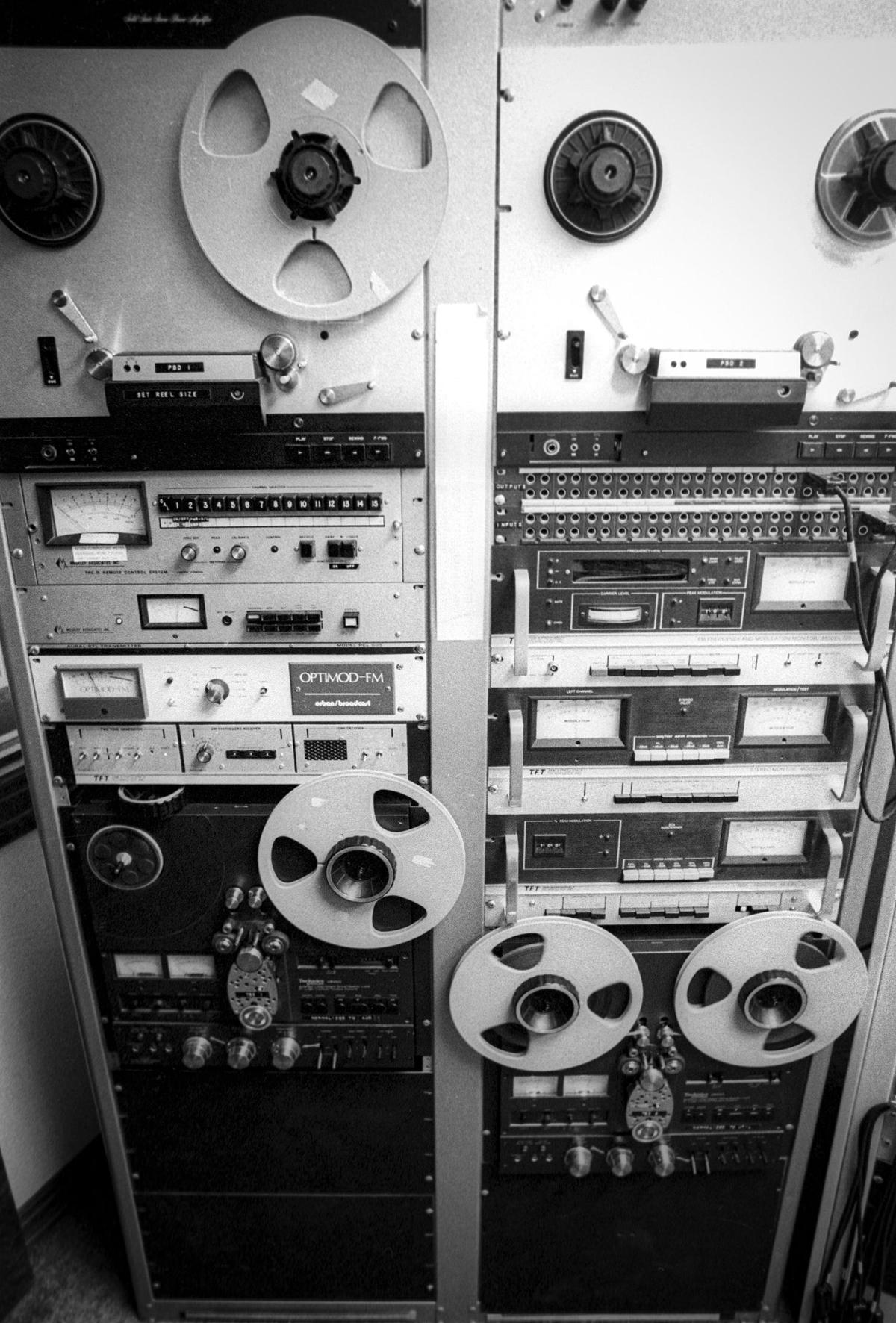 KCBX-FM’s tape recorders, new since the 1978 fire. This image is from Oct. 10, 1980.