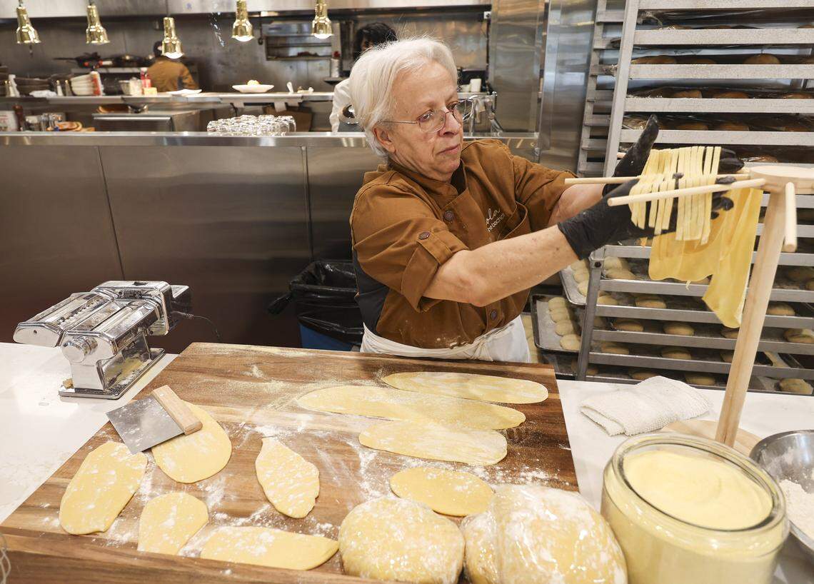 Maria Allegretta hand makes fresh pasta. Her son has opened Nicola, a fusion of Italian and Peruvian classic dishes in San Luis Obispo seen here on Nov. 13, 2025.