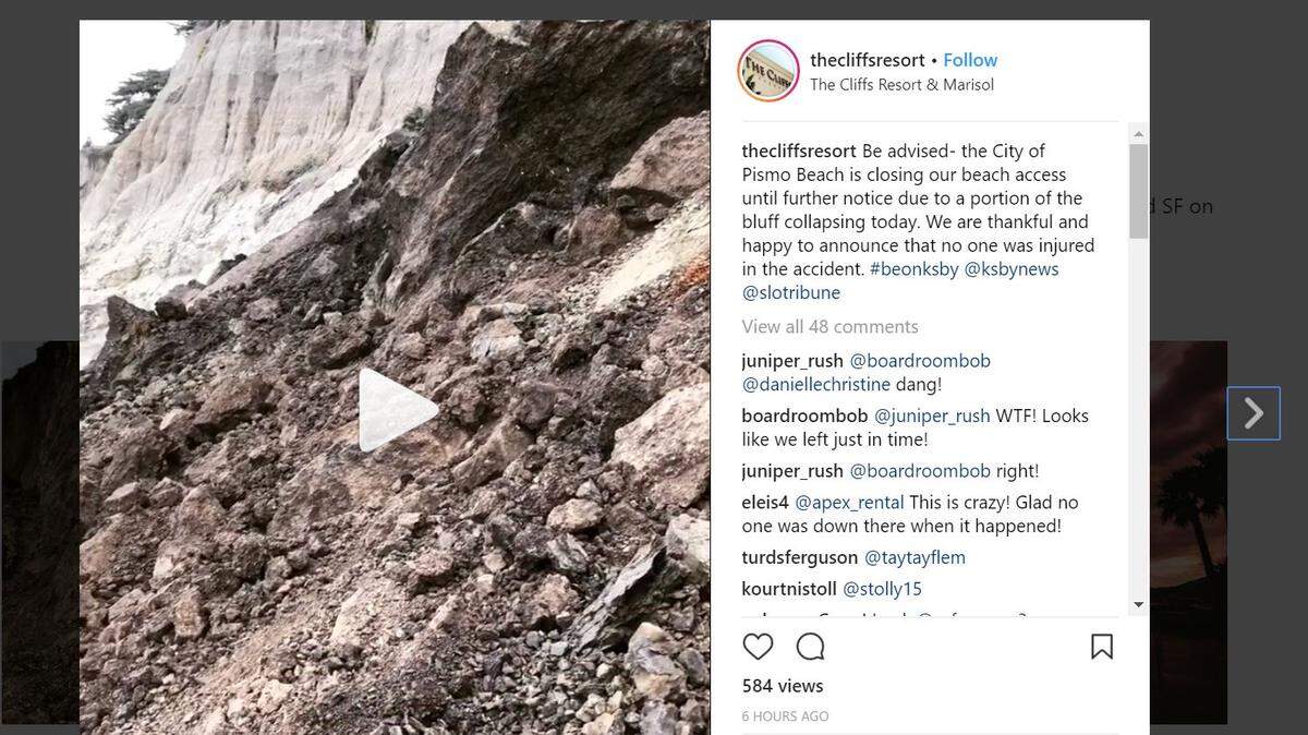 The Cliffs Resort shared a video of a bluff collapse on its property Monday, March 12, 2018.