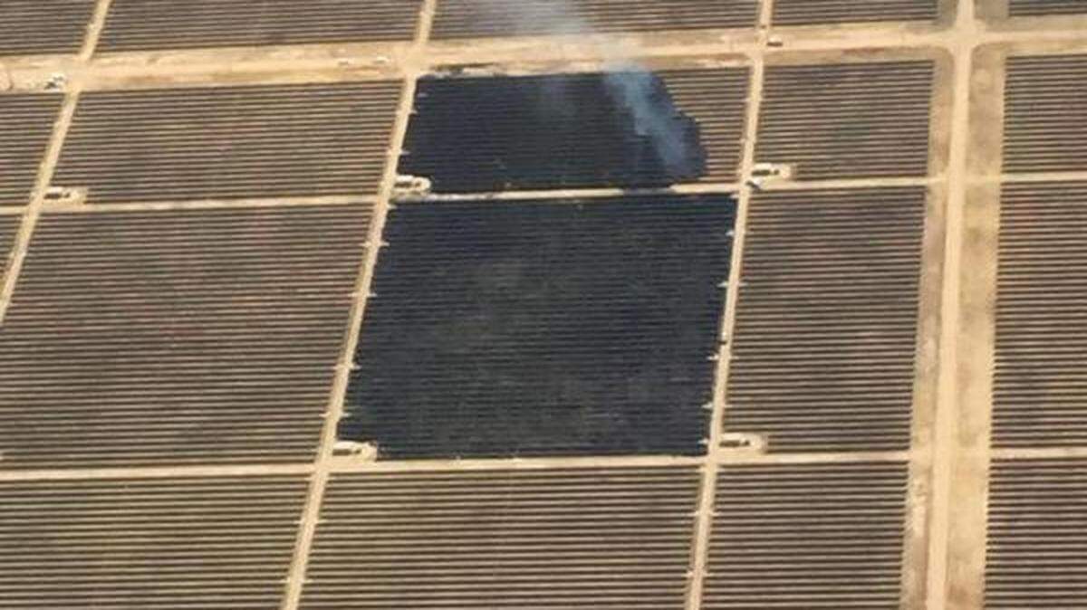 A fire burned about 3 acres at Topaz Solar Farm in the Carrizo Plain on Wednesday.