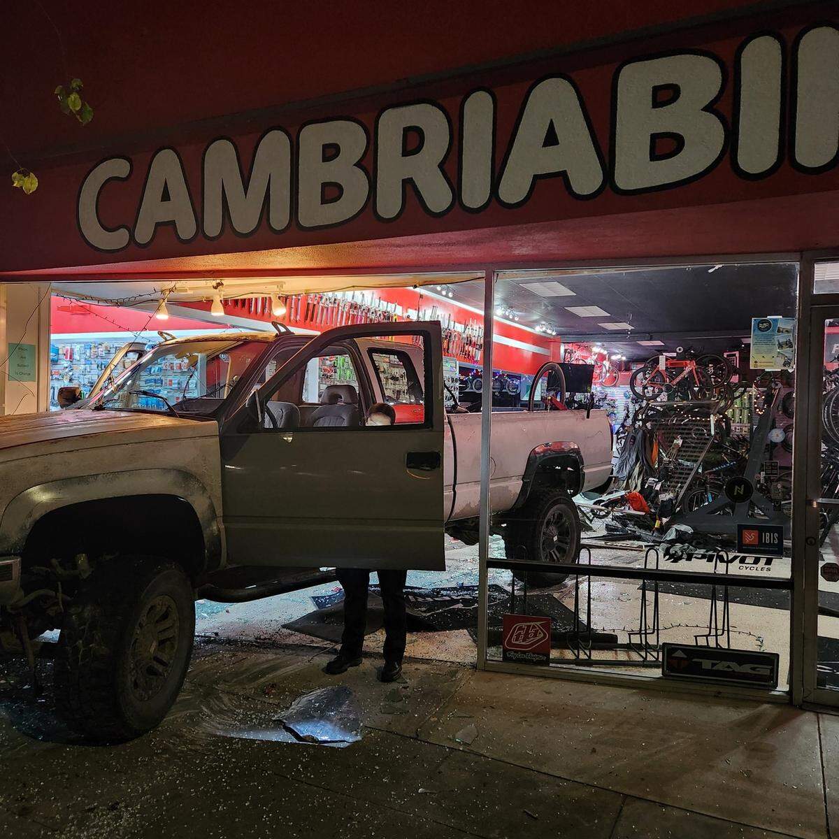 A man smashed a stolen truck through the storefront of Cambria Bike Outfitters in San Luis Obispo on Dec. 29, 2025, in an attempt to steal from the business, police say.