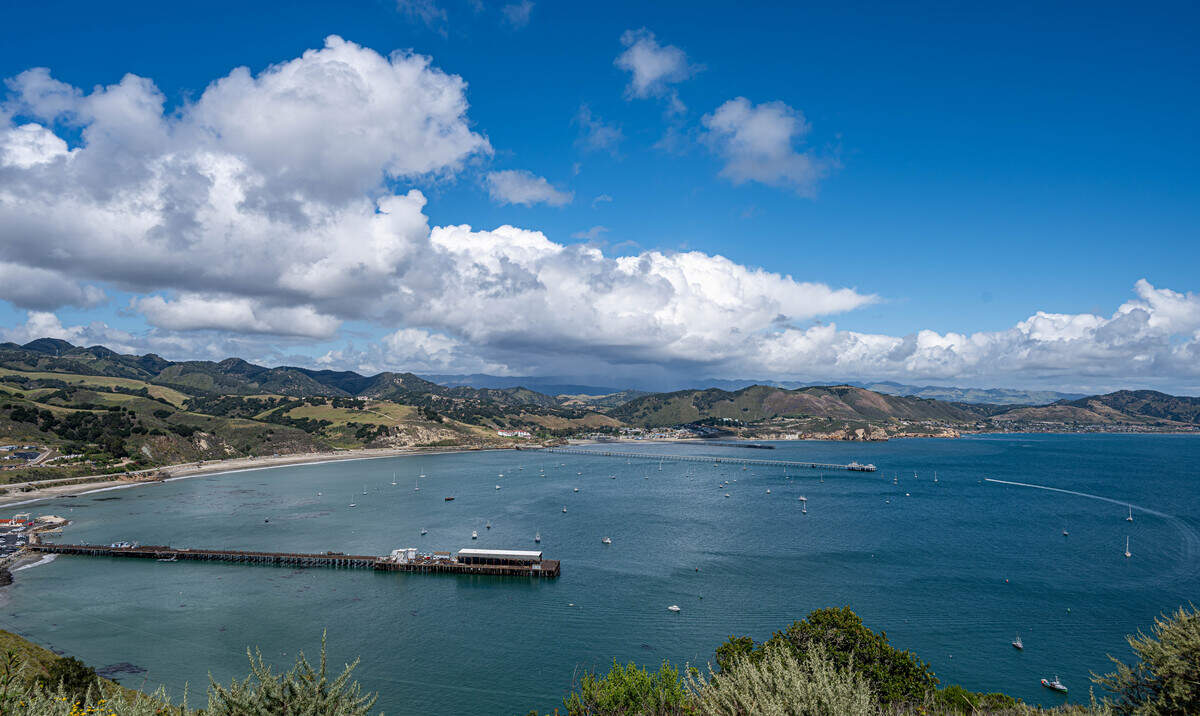 Rain clouds move across San Luis Obispo County, as seen from the Point San Luis Lighthouse access road on April 12, 2026.