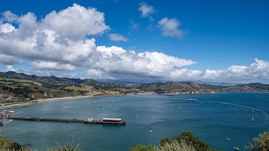 Rain clouds move across San Luis Obispo County, as seen from the Point San Luis Lighthouse access road on April 12, 2026.