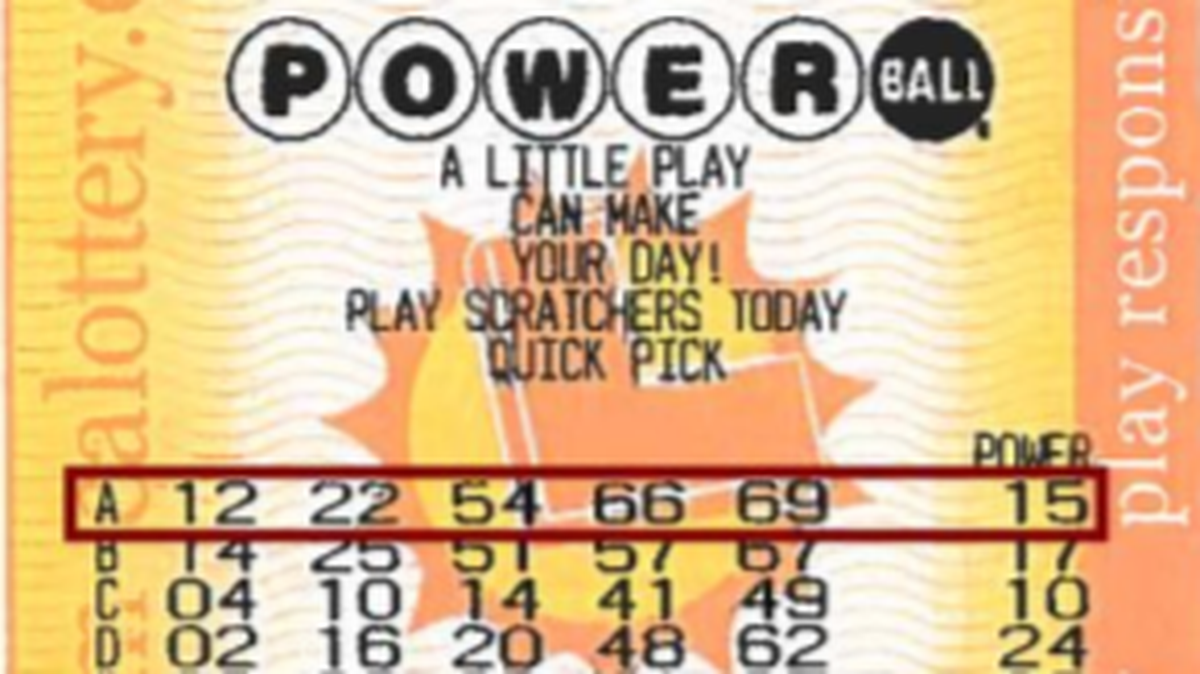 A picture of the California Powerball lotter ticket that helped Scott Godfrey win the $699 million grand prize.