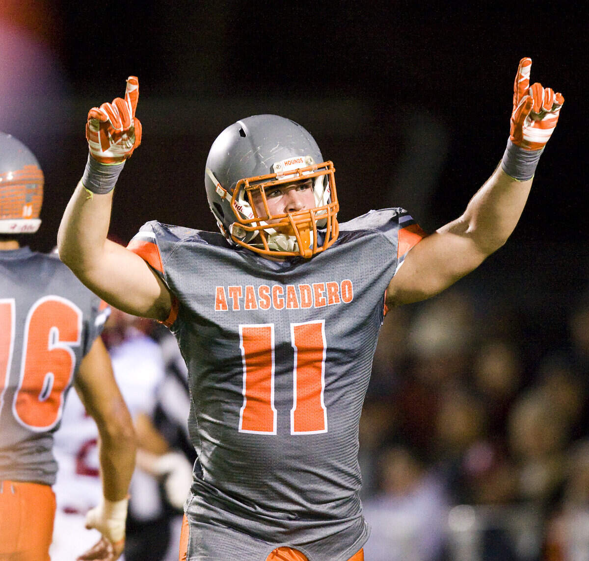 Karson Block celebrates an Atascadero touchdown during Friday night’s win over Paso Robles.