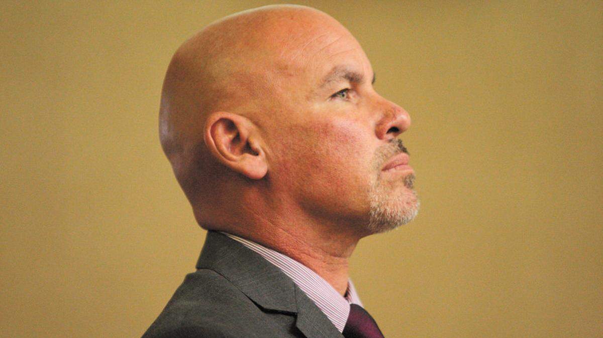 August "A.J." Santana, a former District Attorney's Office investigator accused of perjury, appears in San Luis Obispo Superior Court for a preliminary hearing Thursday, Oct. 15, 2015.