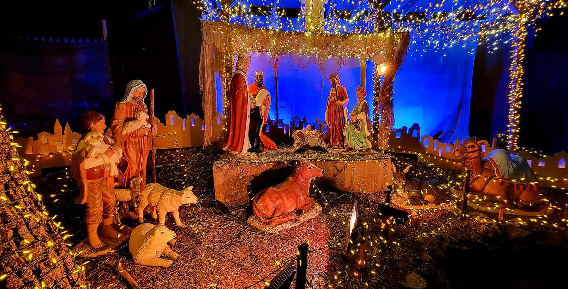 A Nativity scene is seen at the Cambria Christmas Market on Wednesday, Dec. 14, 2022.