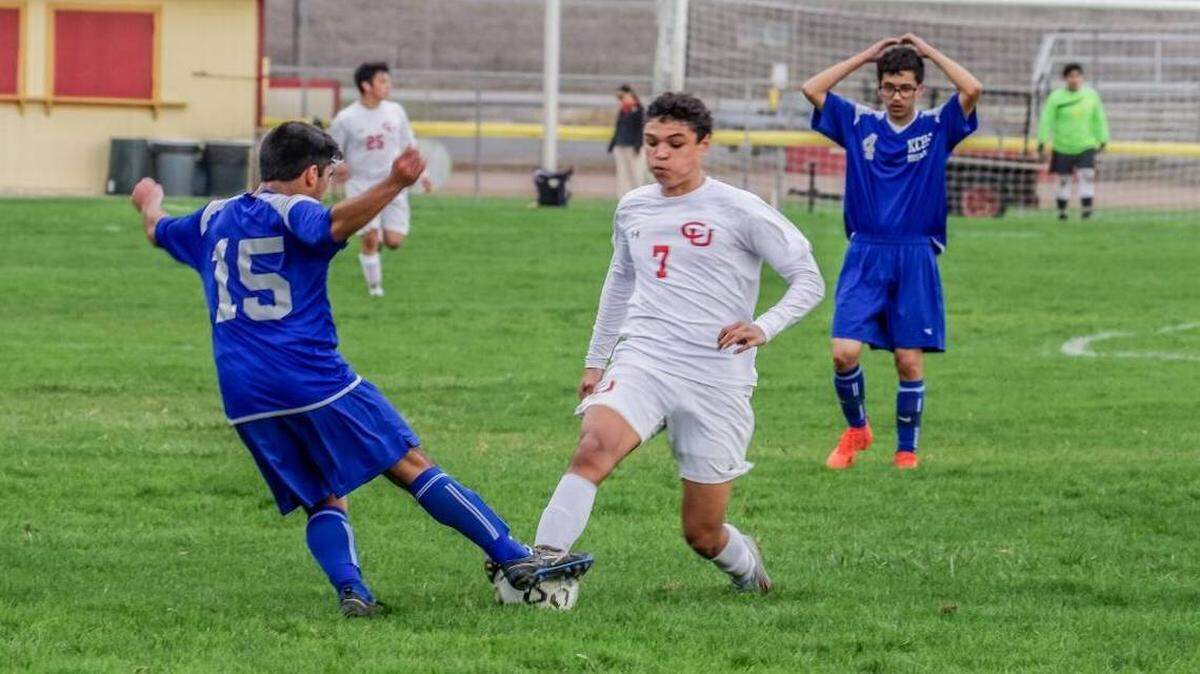 Bronco soccer standout Salvador Aguilar has signed with the San Jose Earthquakes as an Academy player. As a Coast Union freshman in 2017, he scored 18 goals. Here, he battles for possession in a home match last season.
