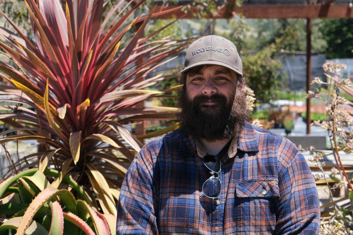 Growing Grounds Assistant Manager Quentin Smith stands in Growing Grounds Nursery on May 15, 2025. Growing Grounds is a vocational work program run by Transitions-Mental Health Association to help people with severe mental illness or substance abuse disorder reenter the workforce.&nbsp;