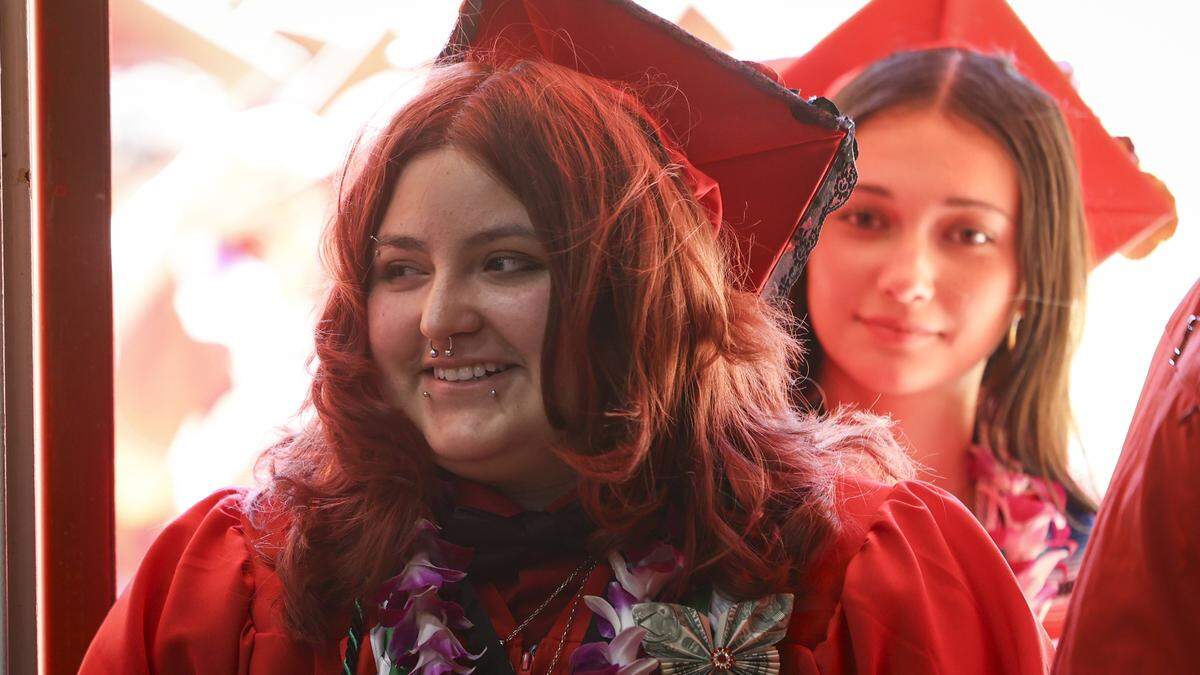 Teresta Ramos Garcia, left and Sussy Garcia wait for their turn to walk into the graduation ceremony. Coast Union's class of 2026 included 34 graduates on June 3, 2026.