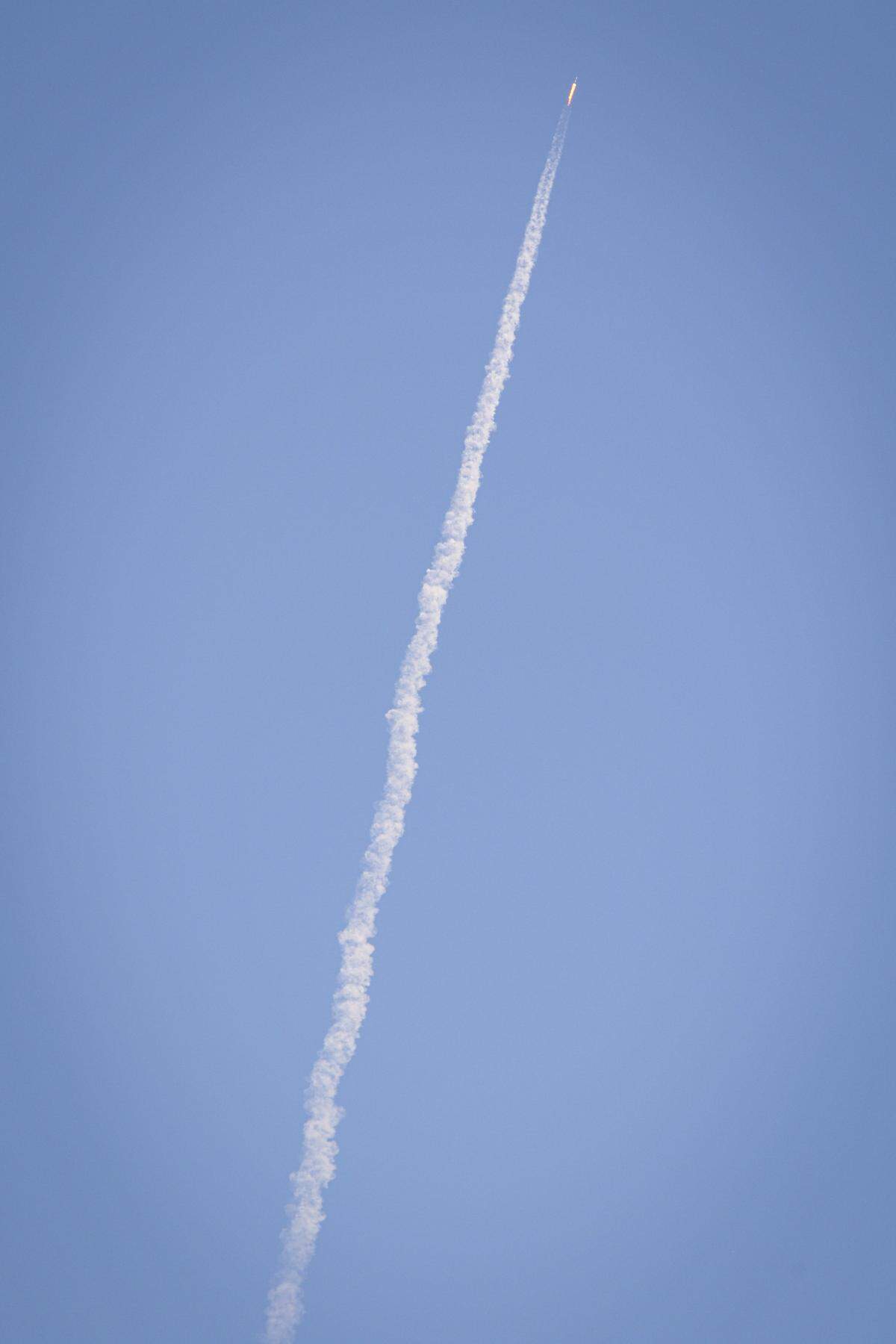 Falcon 9 Block 5 launches from Vandenberg Space Force Base on March 20, 2026. The $74 million launch carried Starlink mini satellites, as seen from San Luis Obispo.