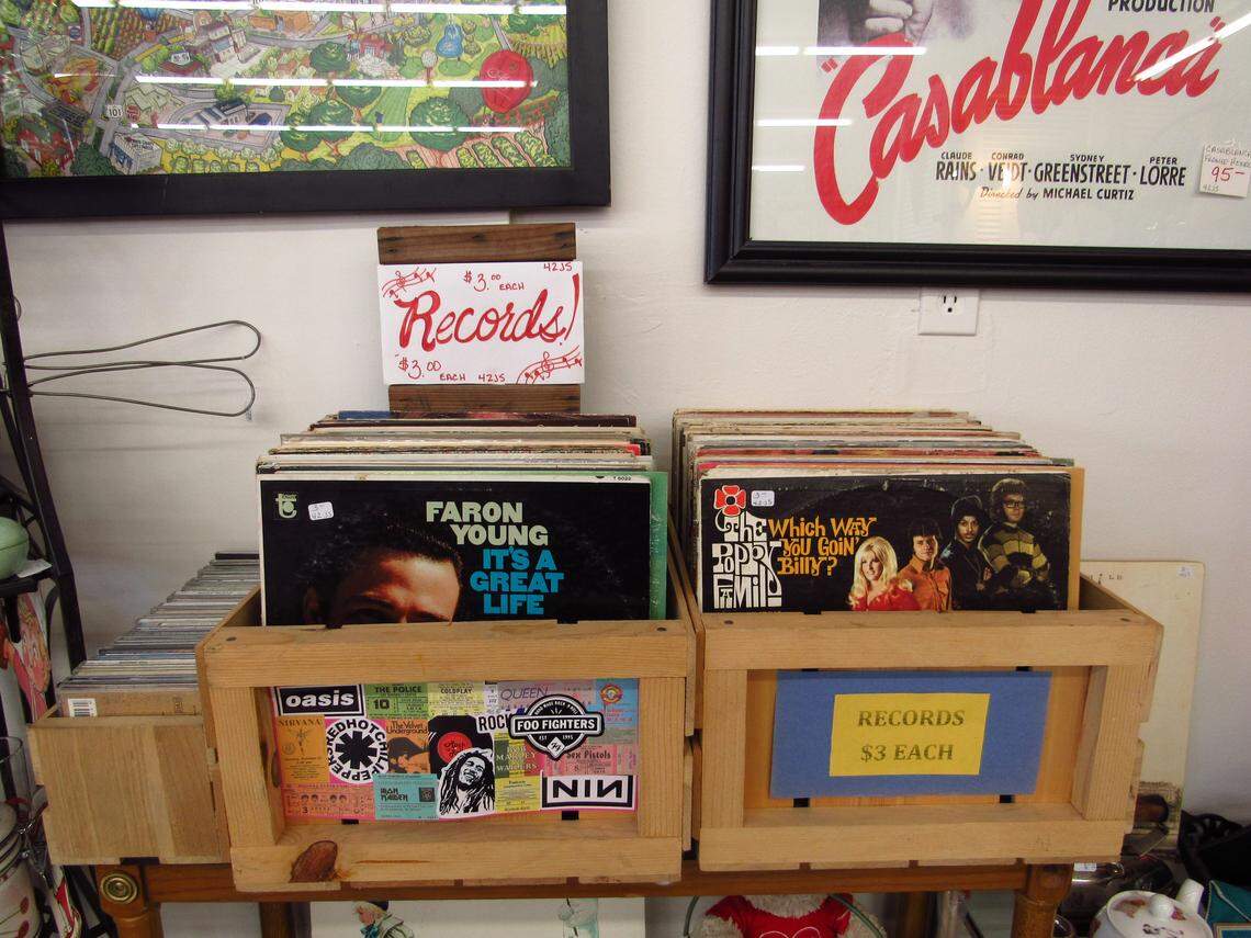 Old vinyl records sell for $3 at new Monterey Street Vintage & Antiques.